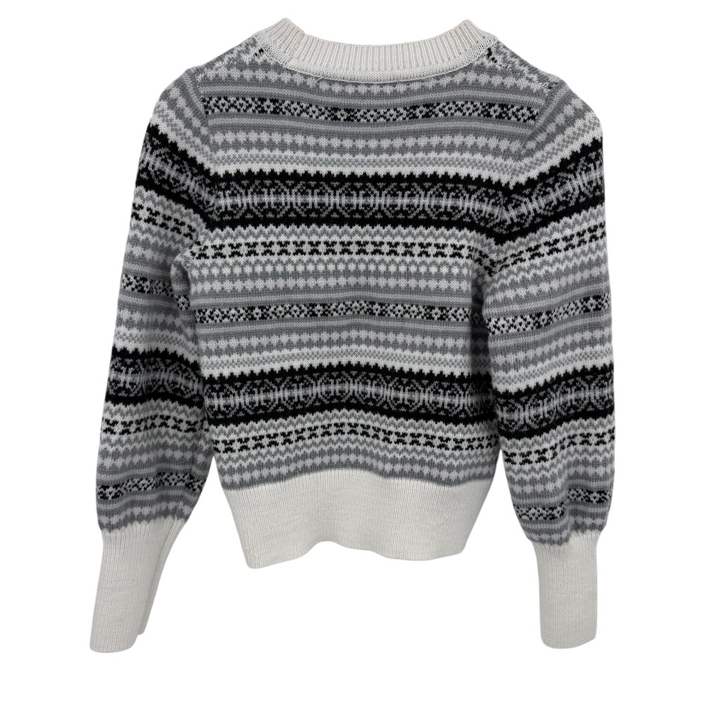 Free Assembly Wool Blend Sweater Womens XS Gray Fair Isle Knit Pullover Preppy - Picture 2 of 7
